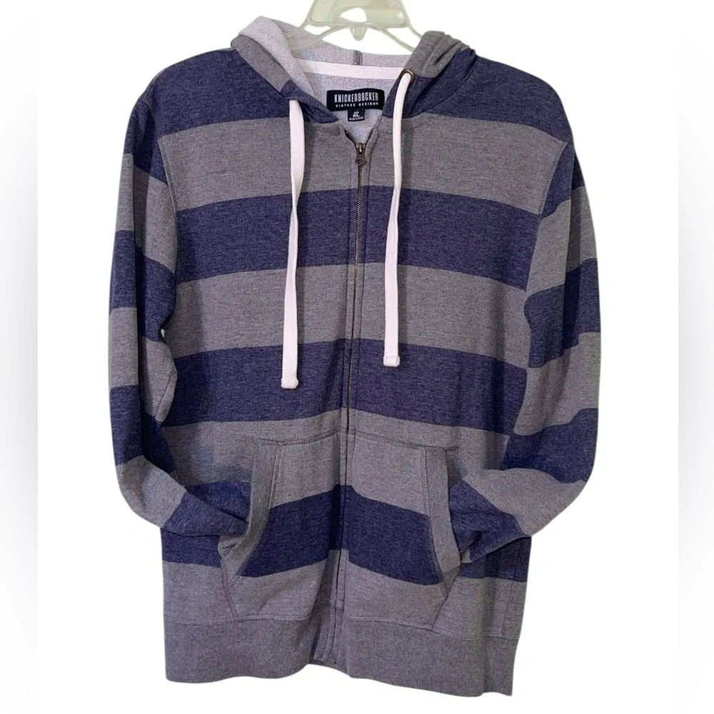 Men’s Knickerbocker Vintage Design blue/gray striped full-zip hoodie. SZ- XL GUC - Picture 3 of 8